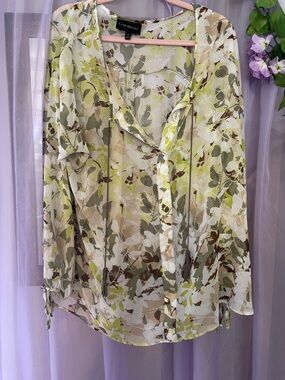 Lane Bryant Floral Sheer Blouse in Green and Cream